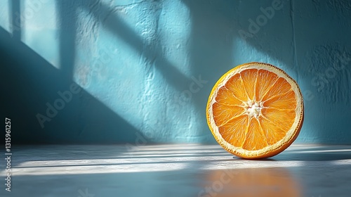 Minimalist composition featuring a single dried orange slice on a smooth surface