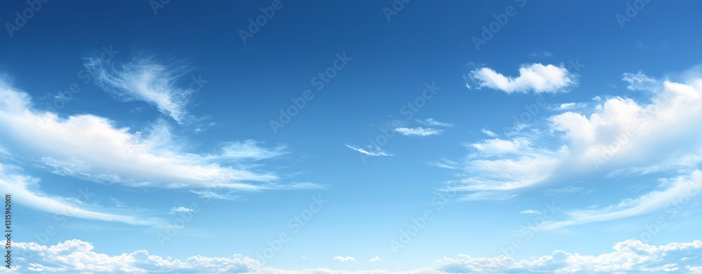 A vivid sky adorned with fluffy clouds in tones of blue and pink, evoking a tranquil and dreamy mood