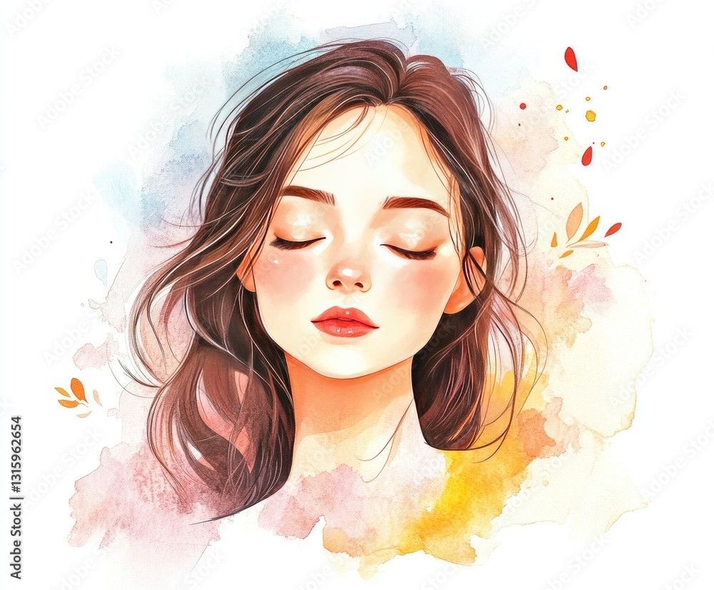 A cheerful girl with delicate features and closed eyes embodies tranquility amidst soft pastel tones in a dreamy atmosphere, ideal for various creative projects A cheerful girl with delicate features and closed eyes embodies tranquility amidst soft pastel tones in a dreamy atmosphere, ideal for various creative projects