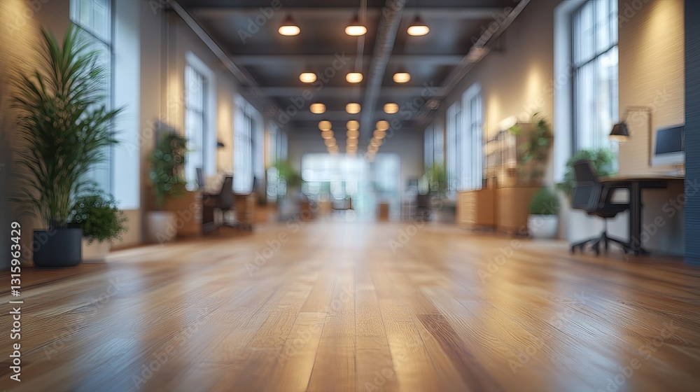 Naklejka premium Blurred focus of white open office interior with spacious layout, minimalist design, and serene background for modern corporate and creative digital presentations