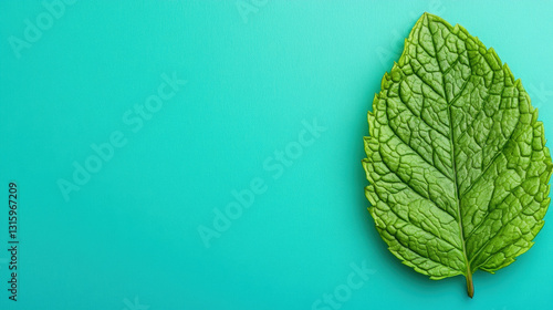 A single detailed spearmint leaf with intricate veins.