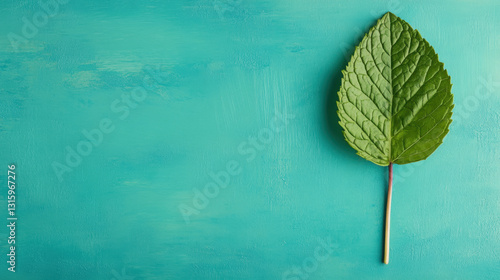 A detailed spearmint leaf with visible veins in high fidelity.