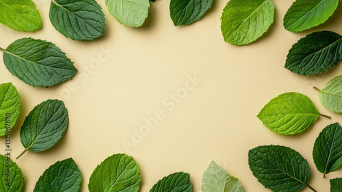 Symmetrical layout of peppermint leaves in high fidelity image.