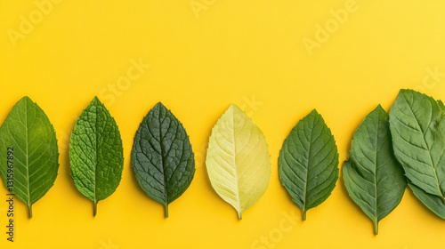 Aesthetic layout of peppermint leaves on a patterned background.