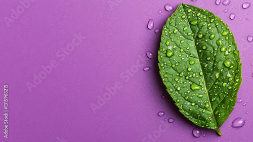 Top-down view of a water mint leaf with raindrops, high-resolution image.