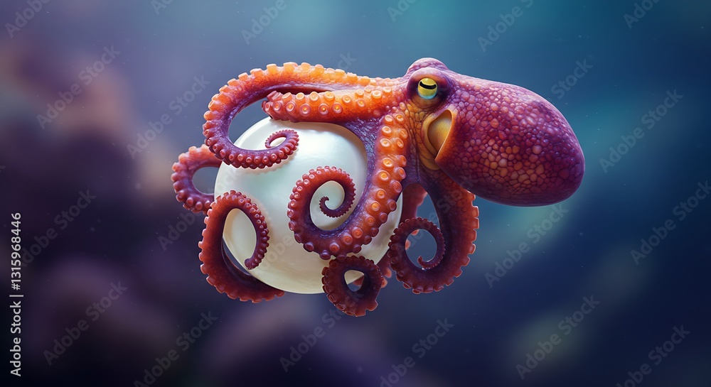 Obraz premium A tiny octopus wrapped around a pearl, vibrant colors, hyper-detailed.