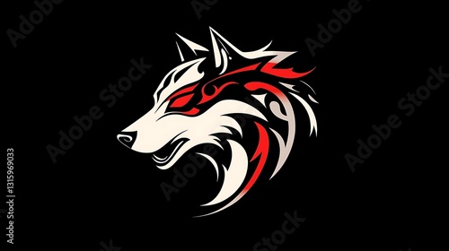 Wallpaper Mural Tribal wolf head design in red and white on black background. Torontodigital.ca