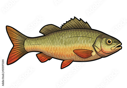 Fish clipart realistic. This image shows a detailed and colorful fish with orange fins and a gradient body. Vector illustration design.