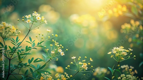 Sunlight Illuminates Delicate Yellow Wildflowers in a Lush Meadow, Creating a Serene and Peaceful Atmosphere