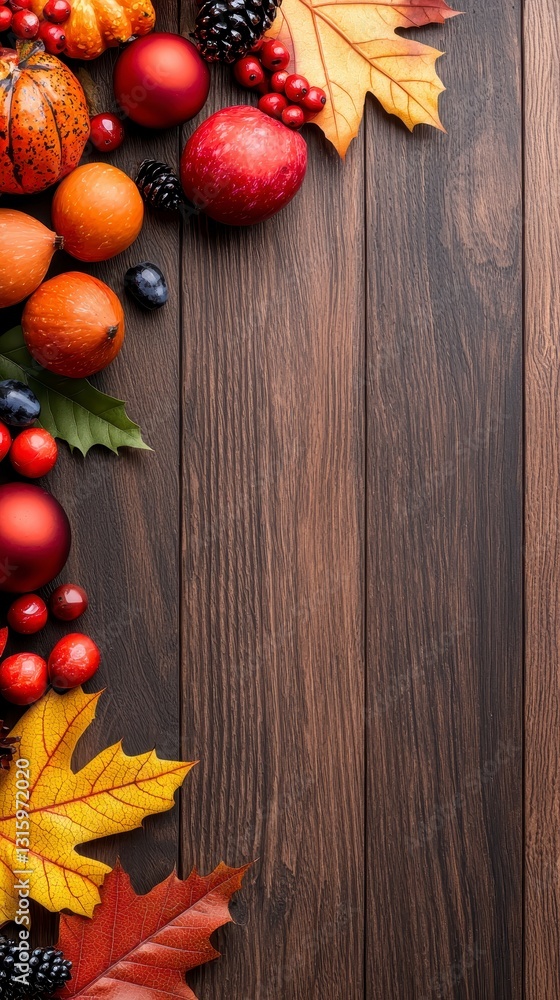 Thanksgiving table set with a bountiful assortment of fresh fruits surrounded by autumn decorations and warm lighting Thanksgiving table set with a bountiful assortment of fresh fruits surrounded by autumn decorations and warm lighting