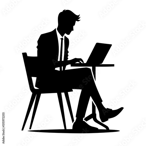 Businessman studying on laptop – education concept