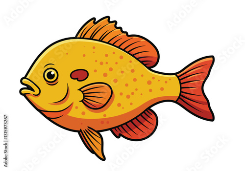 Sunfish clipart. This image shows a bright yellow and orange fish with detailed fins and scales. Vector illustration design.