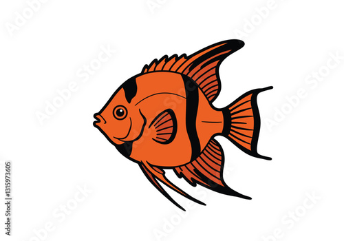 Angler fish clip art. This image shows an orange and black angler fish with detailed fins and stripes. Vector illustration design.