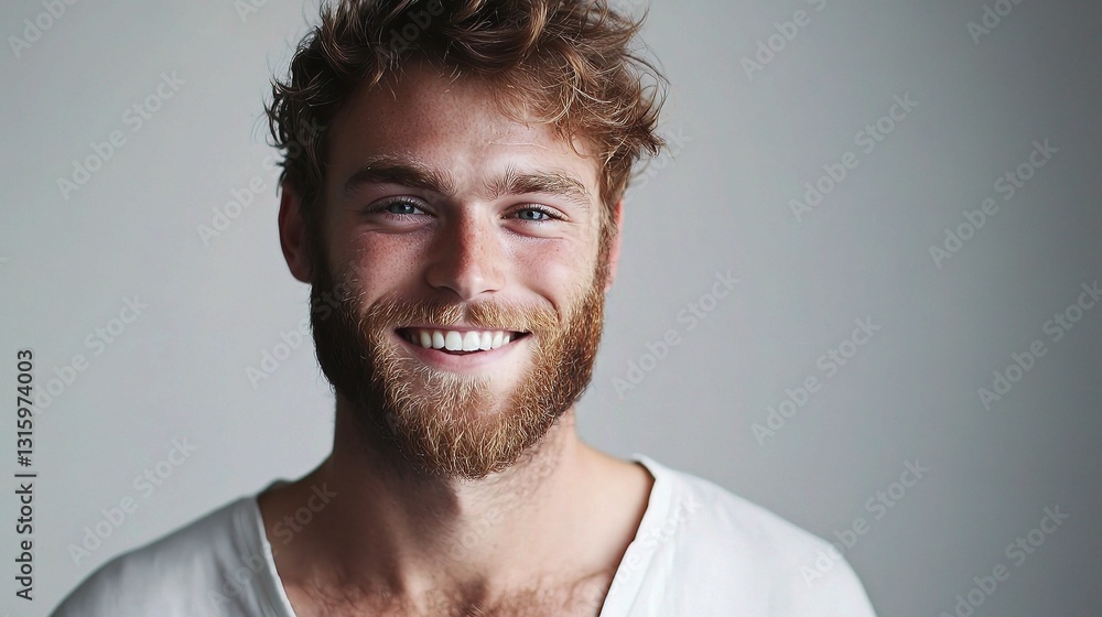 Fototapeta premium Confident Young Man with Beard Smiling in Bright Natural Light