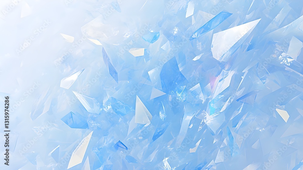 Obraz premium A collection of blue and white crystal-like shapes, translucent and reflective, forming a visually appealing and abstract pattern.