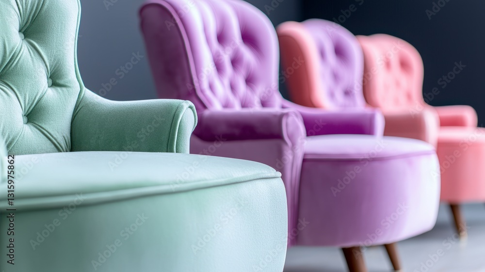 Fototapeta premium Pastel Velvet Armchairs Luxury Home Decor Interior Design Seating