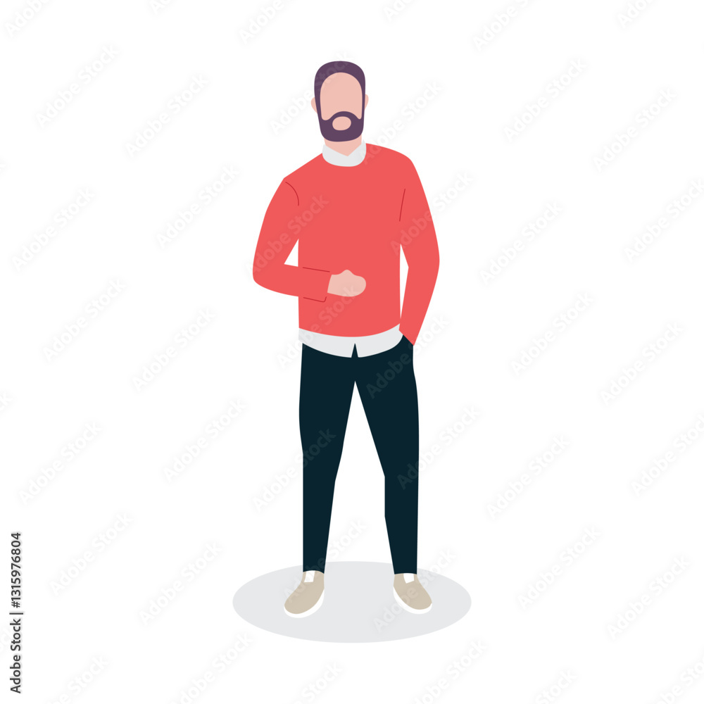 Bearded man in red sweater, standing, white background, website avatar Bearded man in red sweater, standing, white background, website avatar