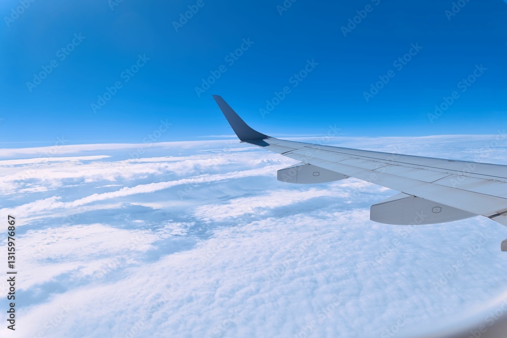 Fototapeta premium 飛行中の飛行機翼と雲