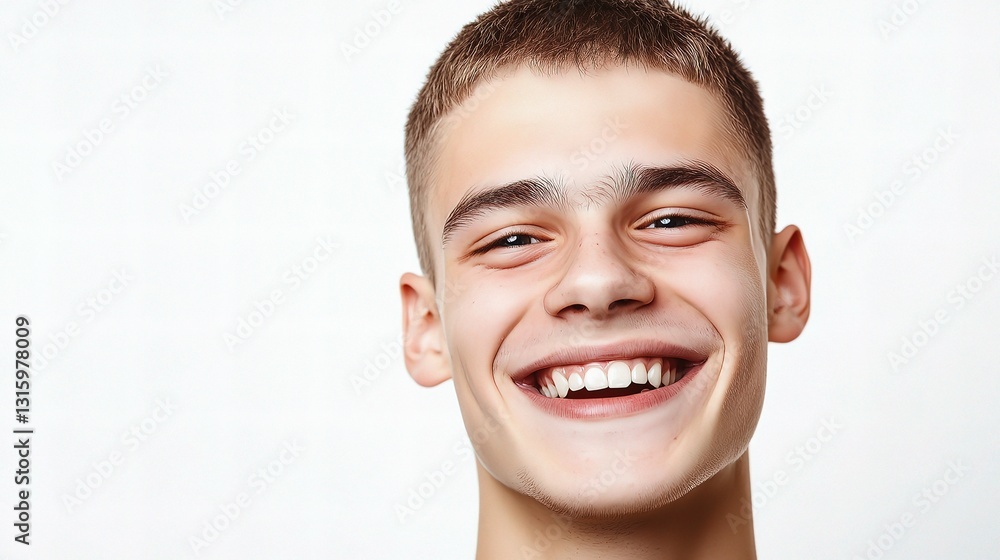 Young Man Smiling Portrait with Short Hair on Plain Background Young Man Smiling Portrait with Short Hair on Plain Background