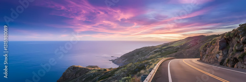 sunset or sunrise over the sea coastline road summer travel endless fun concept illustration