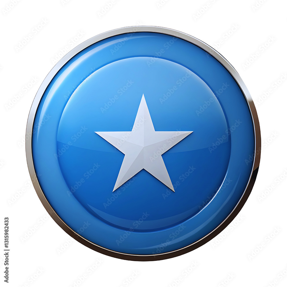 Glossy Blue Circle Button with White Star Icon 3D Render for App, Website Glossy Blue Circle Button with White Star Icon 3D Render for App, Website
