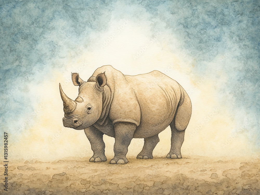 Obraz premium Majestic Rhinoceros in Artistic Watercolor