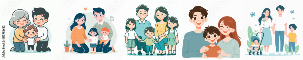 Happy Family Vector Image With Flat Simple And Minimalist Design Happy Family Vector Image With Flat Simple And Minimalist Design