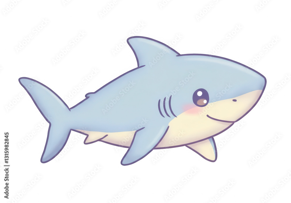 Fototapeta premium Cute Kawaii Shark with Blush and Smile Isolated on Transparent Background, Cut out