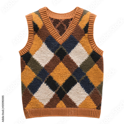 Cozy Vintage Argyle Knit Sweater Vest Design Isolated on transparent background