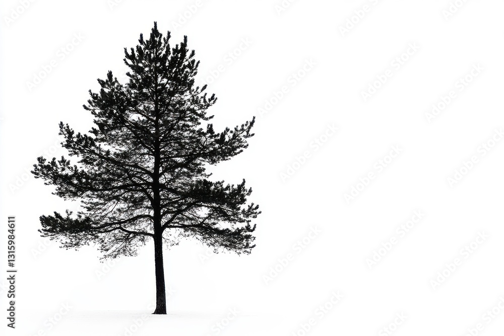 Pine tree silhouette on minimalist white background for nature-inspired projects and outdoor design concepts Pine tree silhouette on minimalist white background for nature-inspired projects and outdoor design concepts
