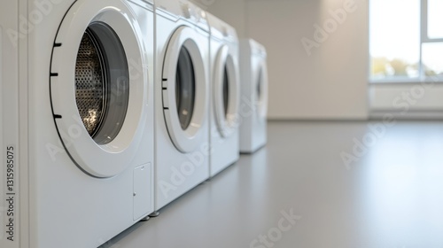 Wallpaper Mural Modern Laundry Room with Four White Washing Machines in Bright and Spacious Interior Environment Torontodigital.ca
