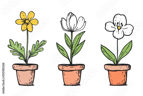 Wallpaper Mural Potted flowers, spring blooms, garden, white background, home decor Torontodigital.ca