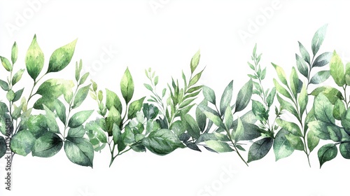 Watercolor Greenery Border  Tropical Foliage  Botanical Illustration  Floral Design  Natur