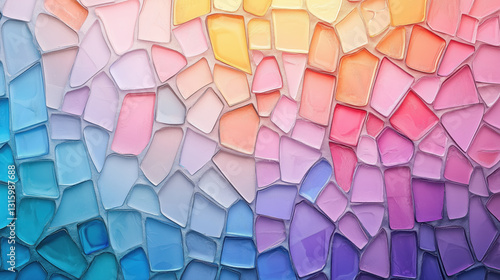 Abstract multicolor stained glass with warm and cool tones. Decorative interior design theme