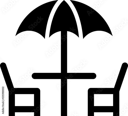 Minimalist Black and White Outdoor Patio Furniture Icon with Umbrella