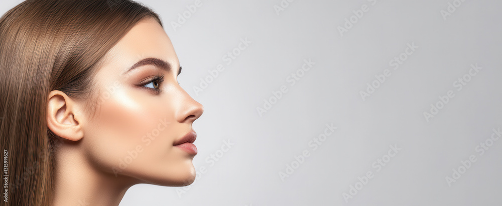 Naklejka premium Side view Woman's face, eyes closed, flawless skin.