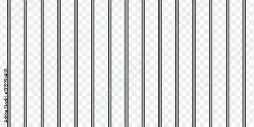 Vector illustration iron prison bars isolated on transparent background. Metal rods seamless pattern. 