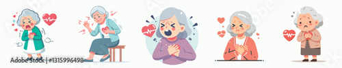 Vector image of grandmother with heart disease