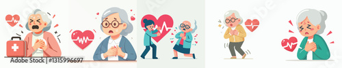 Vector image of grandmother with heart disease