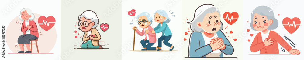 Vector image of grandmother with heart disease Vector image of grandmother with heart disease