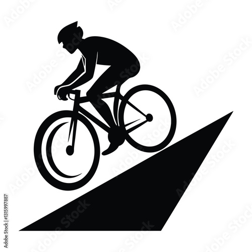 Cyclist leaning into curve silhouette manual drawn clean vector dynamic