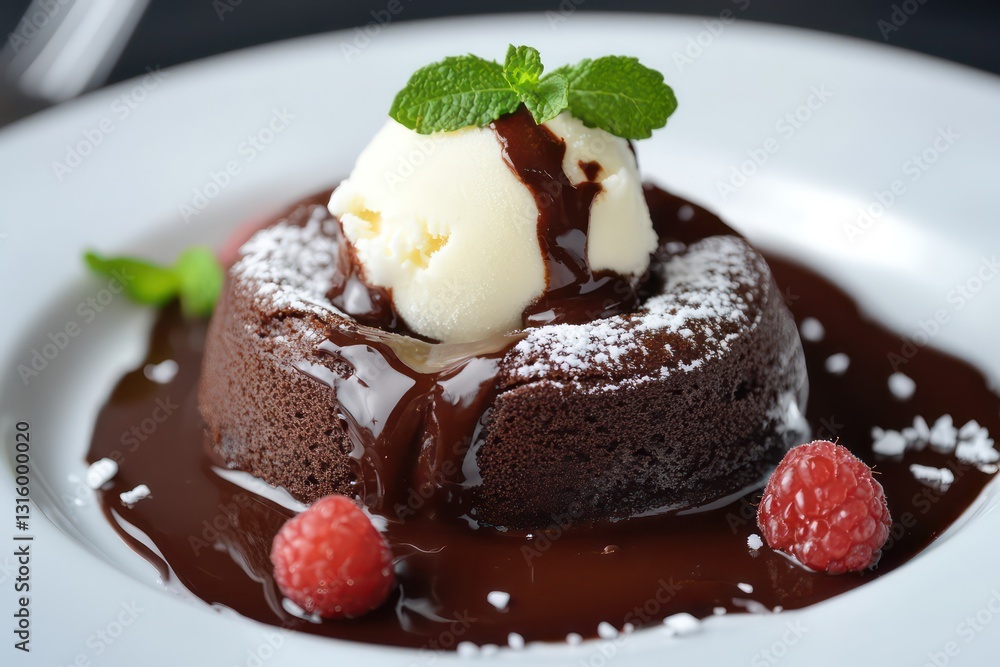 Rich and indulgent chocolate lava cake with vanilla ice cream melting into the warm center. Rich and indulgent chocolate lava cake with vanilla ice cream melting into the warm center.