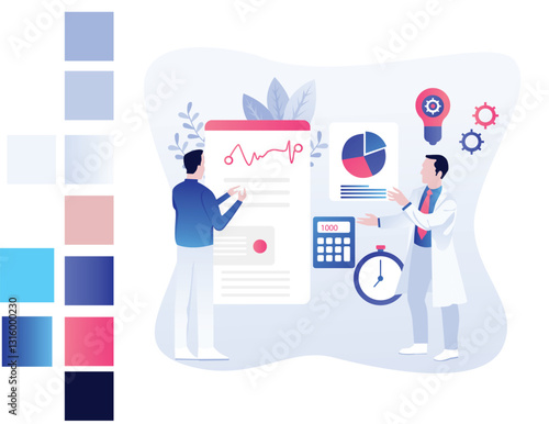 Doctors reviewing data graphs, charts, and analytics