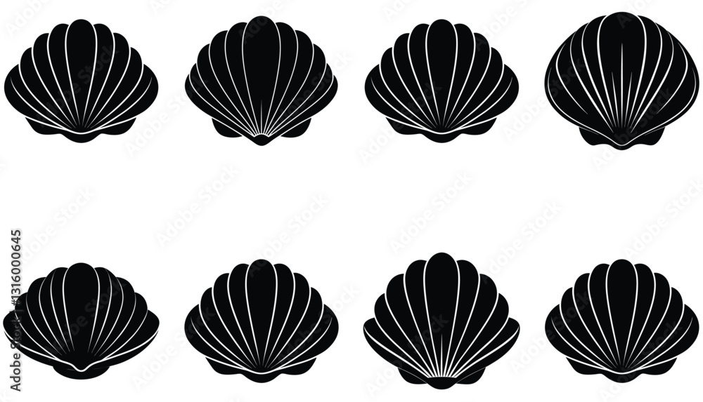 Clam vector shilhouette bundle Set Icon. Clam vector shilhouette bundle Set Icon.
