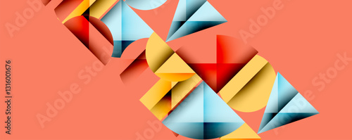 Abstract geometric pattern with intersecting circles and triangles in gradients. The high-contrast composition creates depth and a dynamic, modern aesthetic