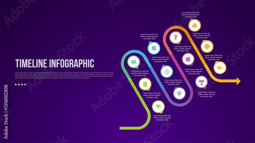 timeline template infographic with 4 quarters for 12 month point with circular line on skew section dark background style for slide presentation