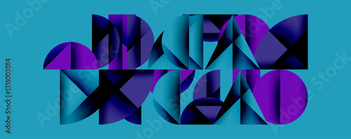 Abstract geometric pattern with intersecting circles and triangles in gradients. The high-contrast composition creates depth and a dynamic, modern aesthetic