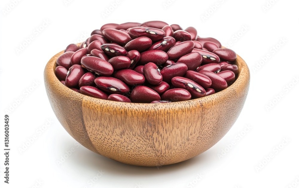 Serving of Red Kidney Beans in Wooden Bowl on White Background Serving of Red Kidney Beans in Wooden Bowl on White Background