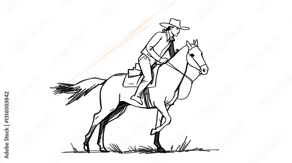 Hand-drawn illustration of a cowboy riding a horse Hand-drawn illustration of a cowboy riding a horse