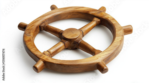 Wooden ship steering wheel, rustic design, perfect for nautical decor photo